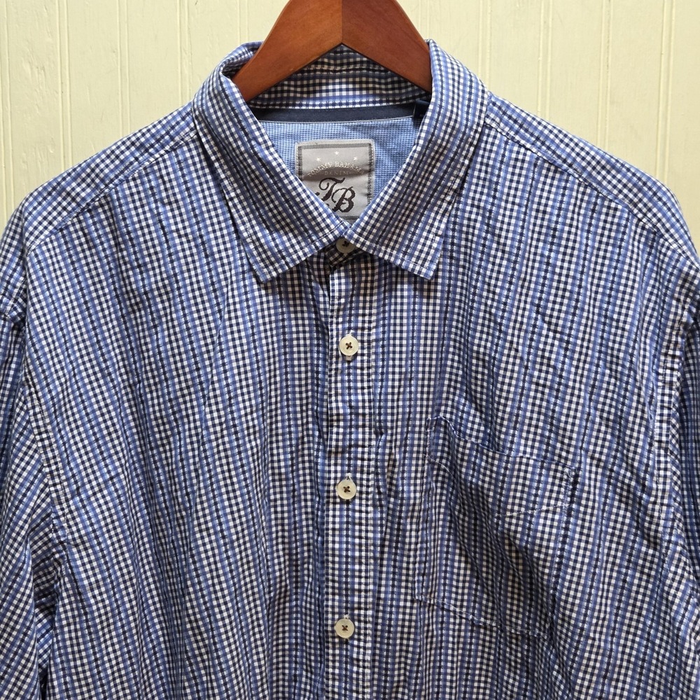 Tommy Bahama Denim Shirt Mens 2XL Blue Check 100% Cotton Button-Up Casual